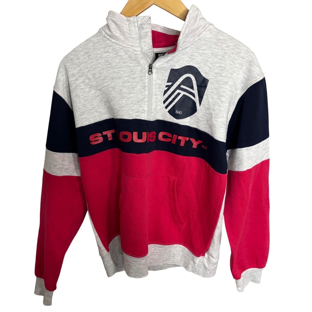 MLS‎ St Louis City SC Pullover Youth XL Grey Pink Navy Excellent Quarter Zip